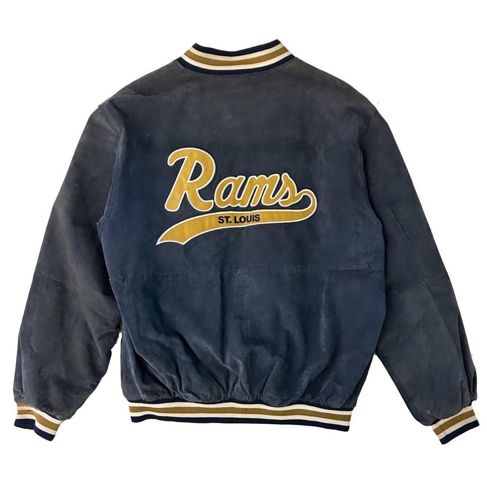Vintage Y2k leather St. Louis Rams NFL bomber / varsity jacket by Spotlight.